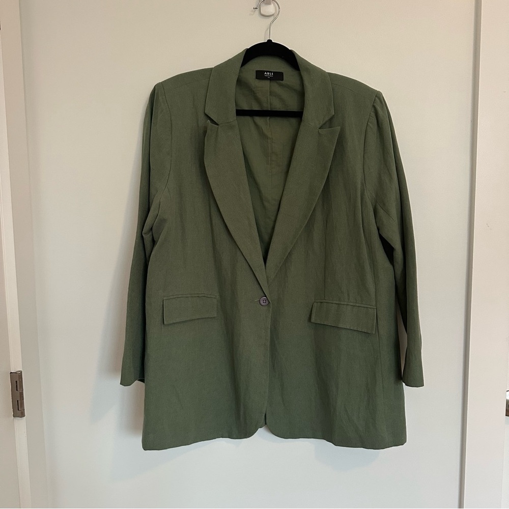 Able Heather Linen Sage Green Single-Button Tailored Blazer - Picture 6 of 15